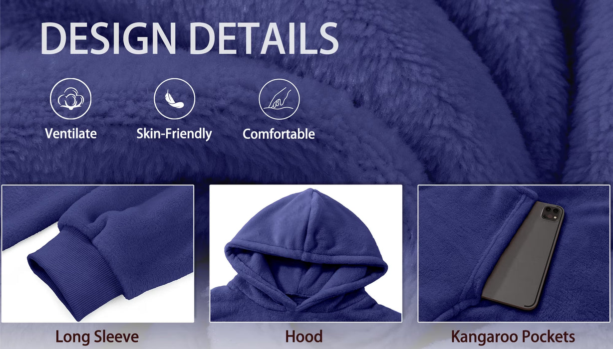 Wearable Blanket Hoodie Sweatshirt for Women and Men, Warm and Cozy Blanket Hoodie, Flannel Blanket with Sleeves and Giant Pocket