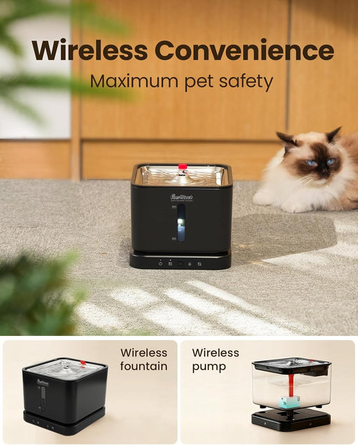 Cordless Cat Water Fountain, 3L/100Oz Stainless Steel Tray