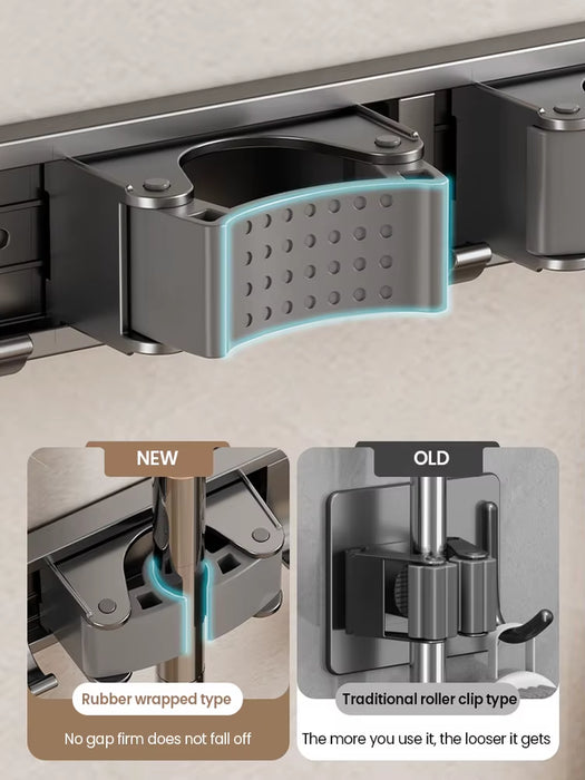 Non Perforated Mop Rack Iron Wall Mounted Mop Broom Storage Rack Home Storage and Storage Shelf Multi Scenario Use