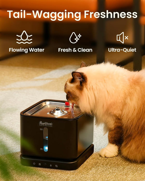 Cordless Cat Water Fountain, 3L/100Oz Stainless Steel Tray