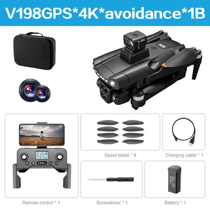 Original V198 MAX GPS Drone 8K Profesional 4K HD Camera Brushless Laser Obstacle Avoidance Foldable Quadcopter Aerial Optical