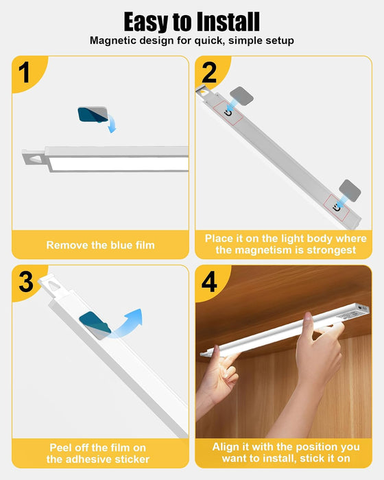 Under Cabinet Motion Sensor Lighting - 20 Inch Wireless under Cabinet Lighting, Rechargeable with Magnetic Mount, 5CCT Adjustable for Kitchen/Hallway (White, 2-Pack)