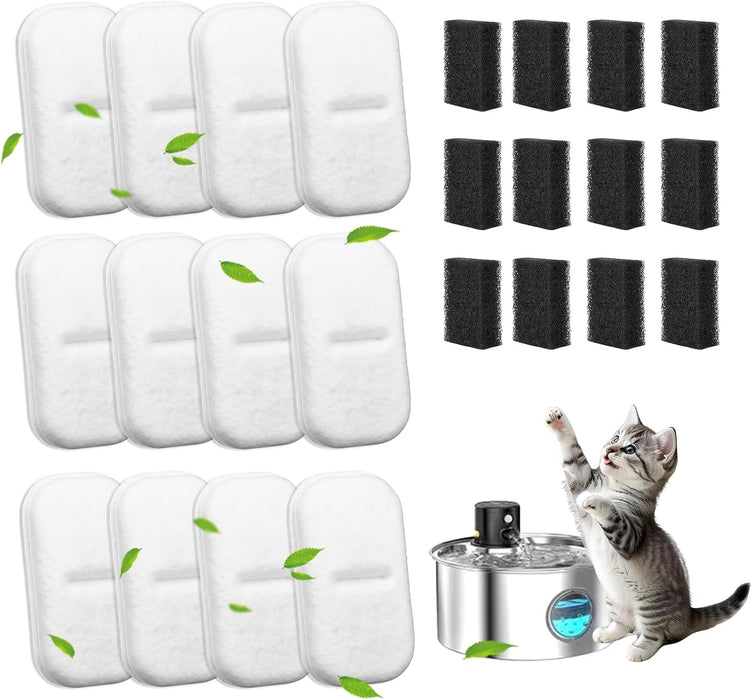 12+12 Pcs Cat Water Filters Replacement for 108Oz/3.2L & 67Oz/2L Fountains