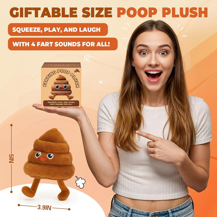 Funny Poop Plush Toy with 4 Fart Sounds - Fart Blaster Noise Maker - Realistic Fake Poop for Pranks, Jokes - Funny Gag Gift for Pets, Kids, Adults