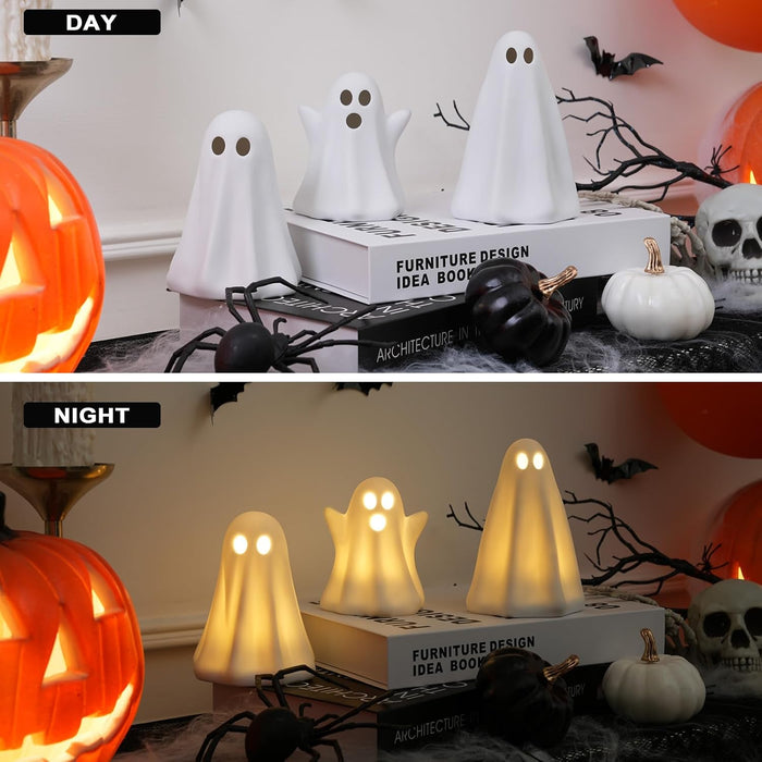 Light up Ghost Halloween Decor,Ceramic Halloween Ghost Decorations Indoor