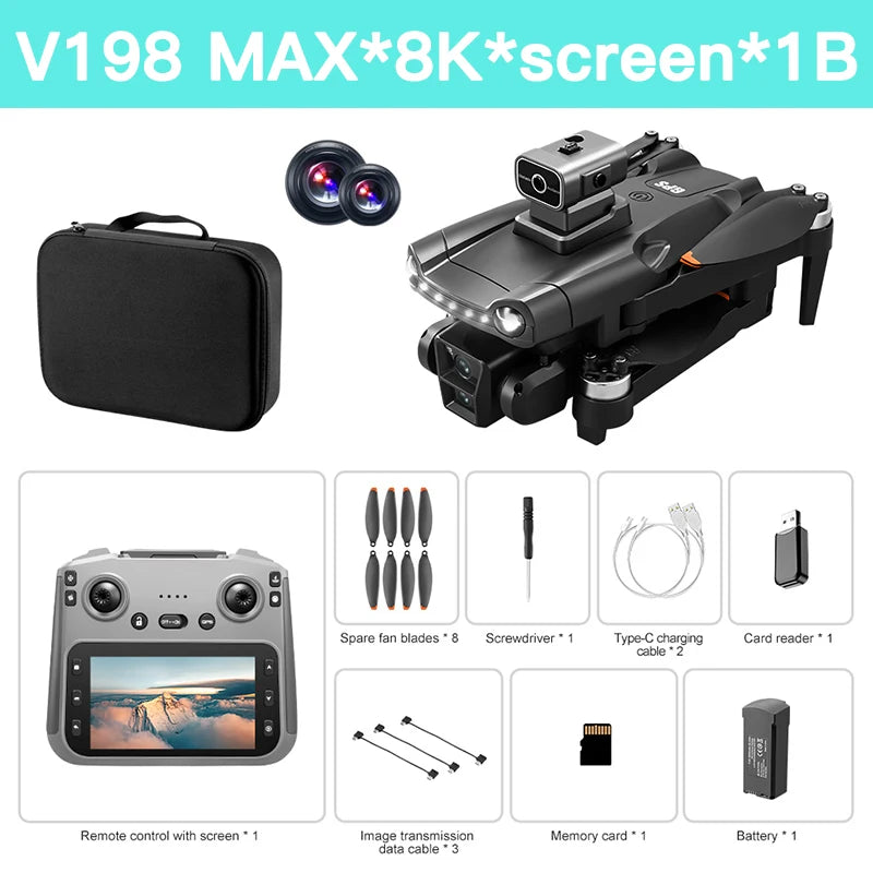 Original V198 MAX GPS Drone 8K Profesional 4K HD Camera Brushless Laser Obstacle Avoidance Foldable Quadcopter Aerial Optical