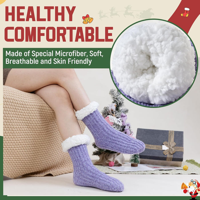 Women Slipper Fuzzy Socks Winter Warm Thermal Cozy Fleece Home Grips Socks