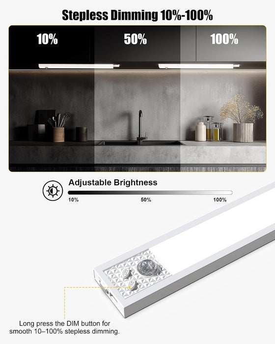 Under Cabinet Motion Sensor Lighting - 20 Inch Wireless under Cabinet Lighting, Rechargeable with Magnetic Mount, 5CCT Adjustable for Kitchen/Hallway (White, 2-Pack)