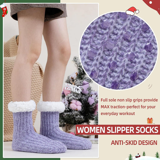 Women Slipper Fuzzy Socks Winter Warm Thermal Cozy Fleece Home Grips Socks
