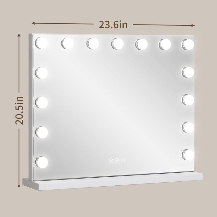 Vanity Mirror with Lights,Makeup Mirror with 17 Dimmable LED Bulbs, 3 Color Lighting Modes Detachable 10X Magnification Mirror Touch Control, 23.6X19,7 Inch, White