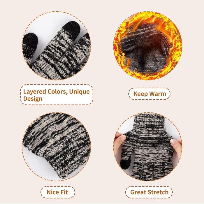 Womens Winter Beanie Hat Scarf Gloves Set Warm Lined Cap Long Neck Scarf Touchscreen Gloves Set for Winter Gift