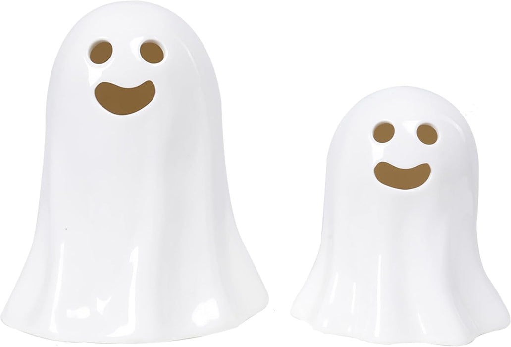 Ceramic Halloween Decor, 2 Pack Light up Ghost Figures Set, Spooky Halloween Indoor Decorations Statue Sculpture for Props Home Tabletop Decorations