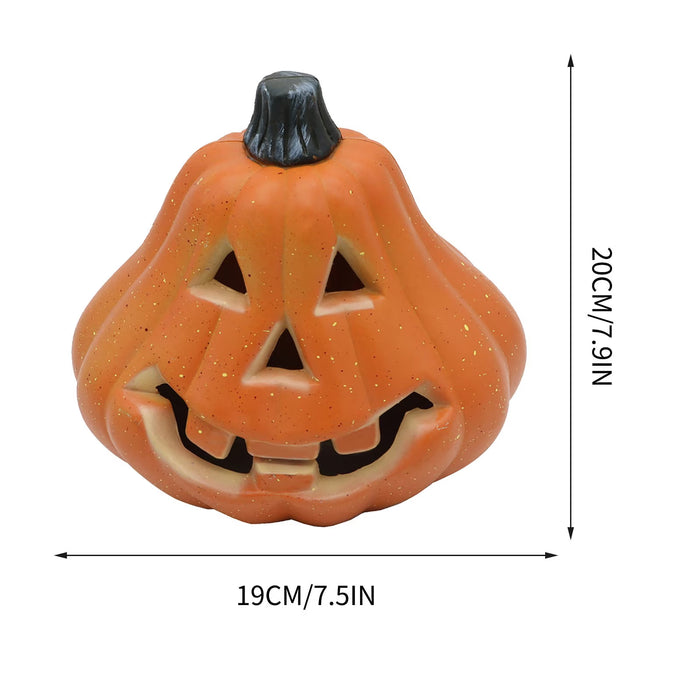 Pear Gourd Jack O Lantern Pumpkin, Halloween Jack O Lantern LED Light Orange Pumpkin Figurine for Fireplace Shelf Covered Porch Indoor Farmhouse Fall Home Decor