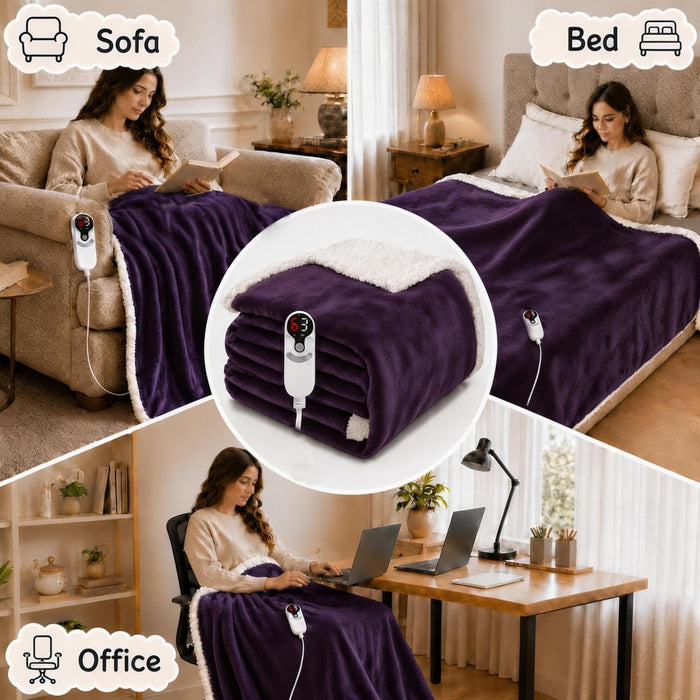 Electric Heated Blanket Full 72"X84" - Dark Purple, ETL Certified