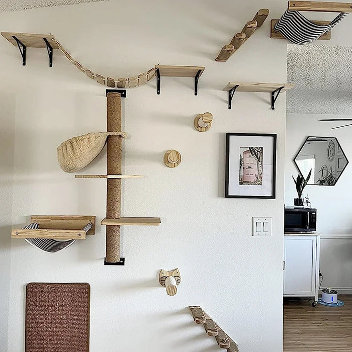 Cat Wall Climbing Shelf Steps Ladder Scratching Post Scratcher Bed Hiding House for Cats Tree Tower Pet Furniture Accessories