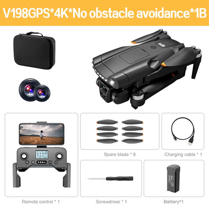 Original V198 MAX GPS Drone 8K Profesional 4K HD Camera Brushless Laser Obstacle Avoidance Foldable Quadcopter Aerial Optical
