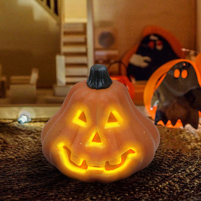 Pear Gourd Jack O Lantern Pumpkin, Halloween Jack O Lantern LED Light Orange Pumpkin Figurine for Fireplace Shelf Covered Porch Indoor Farmhouse Fall Home Decor