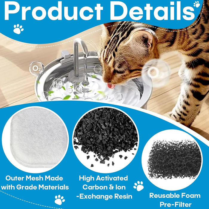 12+12 Pcs Cat Water Filters Replacement for 108Oz/3.2L & 67Oz/2L Fountains