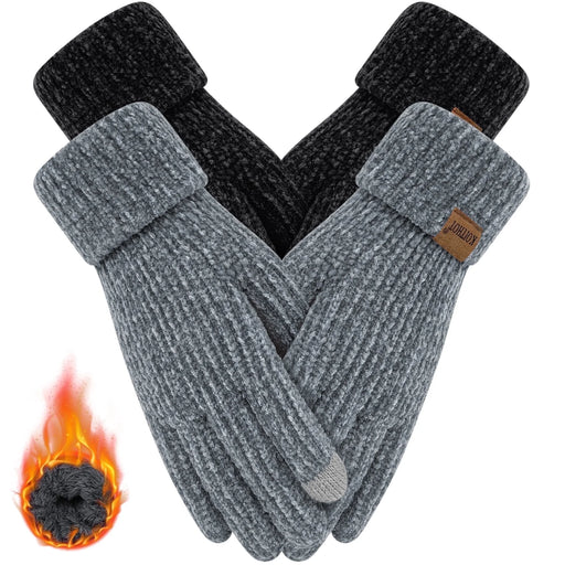 2 Pairs Winter Gloves for Women Chenille, Winter Warm Thick Lined Touchscreen Fingers Cold Winter Gloves