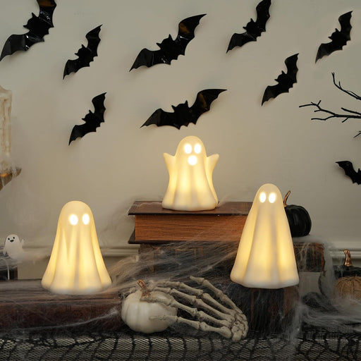 Light up Ghost Halloween Decor,Ceramic Halloween Ghost Decorations Indoor