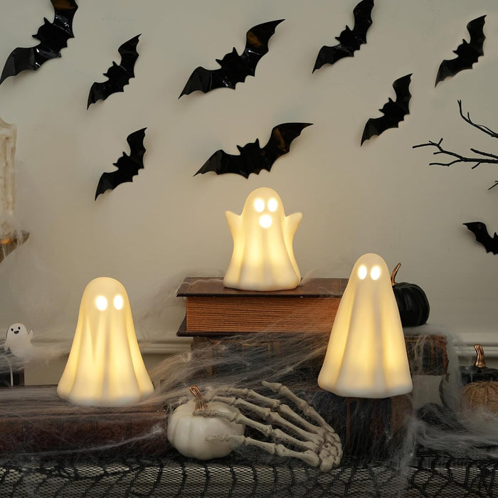 Light up Ghost Halloween Decor,Ceramic Halloween Ghost Decorations Indoor