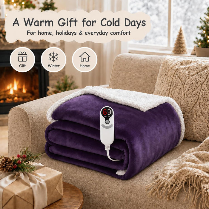 Electric Heated Blanket Full 72"X84" - Dark Purple, ETL Certified