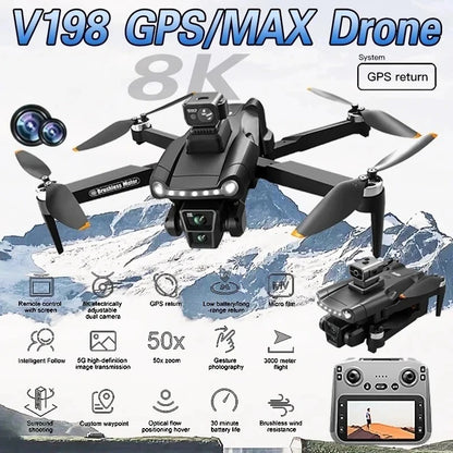 Original V198 MAX GPS Drone 8K Profesional 4K HD Camera Brushless Laser Obstacle Avoidance Foldable Quadcopter Aerial Optical
