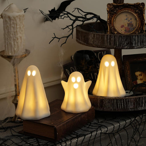 Light up Ghost Halloween Decor,Ceramic Halloween Ghost Decorations Indoor