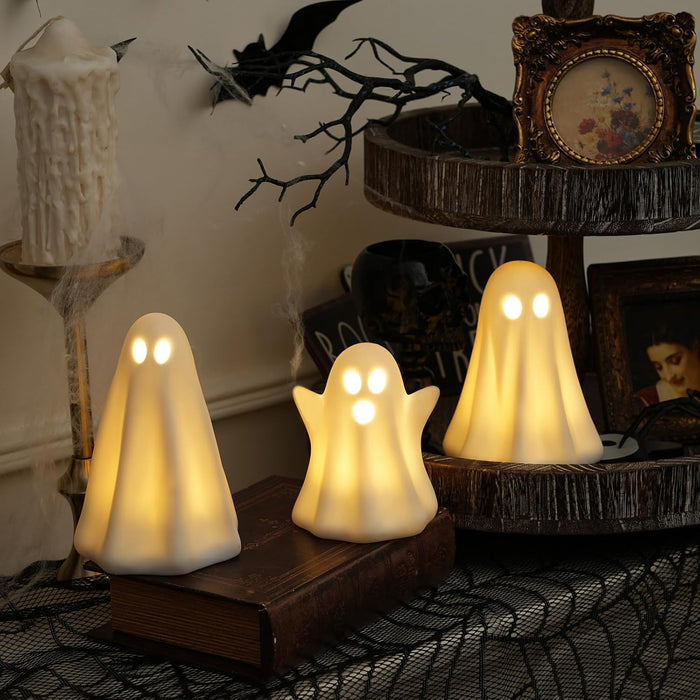 Light up Ghost Halloween Decor,Ceramic Halloween Ghost Decorations Indoor