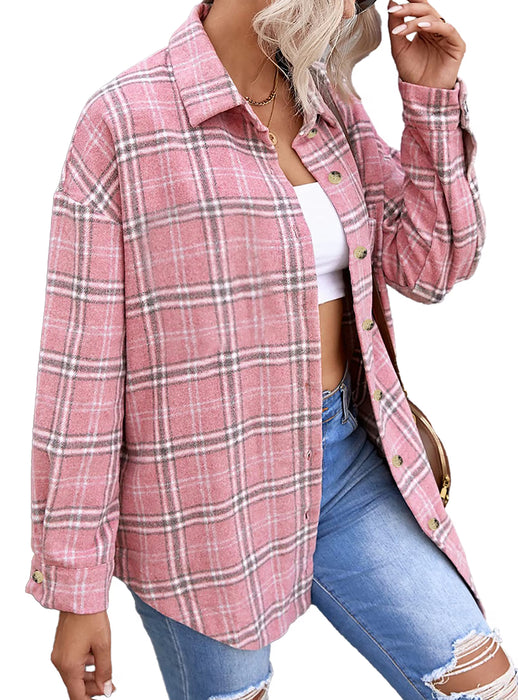 Womens Plaid Shirts Flannel Shacket Jacket Long Sleeve Button down Shirts Blouses Tops