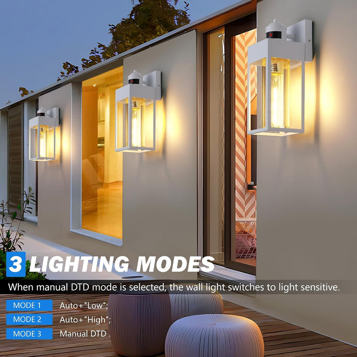 2-Pack Motion Sensor Outdoor Lights, Upgrade Dusk to Dawn Exterior Lighting Fixtures, Modern Porch Lights with Cylinder Lampshade, LED Wall Sconce for Garage Patio Garden House