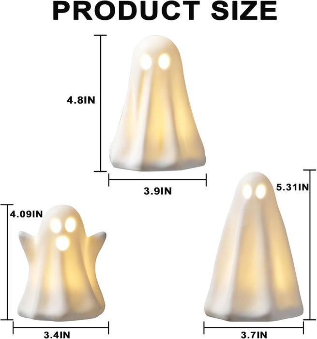 Light up Ghost Halloween Decor,Ceramic Halloween Ghost Decorations Indoor