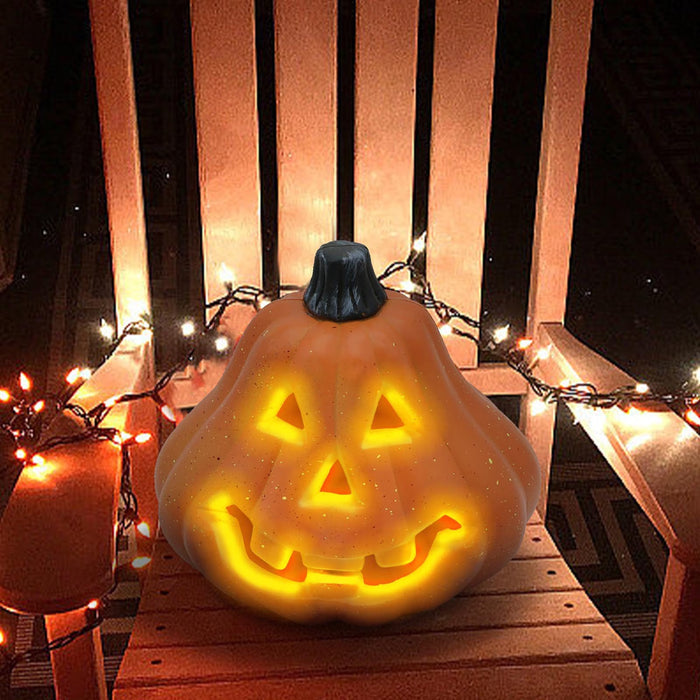 Pear Gourd Jack O Lantern Pumpkin, Halloween Jack O Lantern LED Light Orange Pumpkin Figurine for Fireplace Shelf Covered Porch Indoor Farmhouse Fall Home Decor