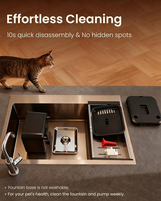 Cordless Cat Water Fountain, 3L/100Oz Stainless Steel Tray