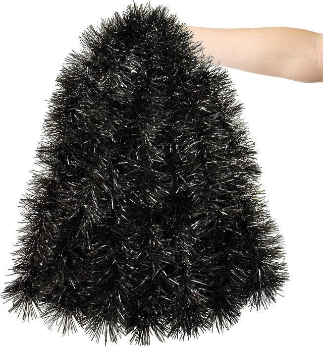 19.68Feet Black Garland - Sparkle Halloween Tinsel Garland for Holiday Tree, Table, Door, Wall, Rail, Fireplace, Parade Floats - Halloween Garland for Indoor & Outdoor Home Party Decoration