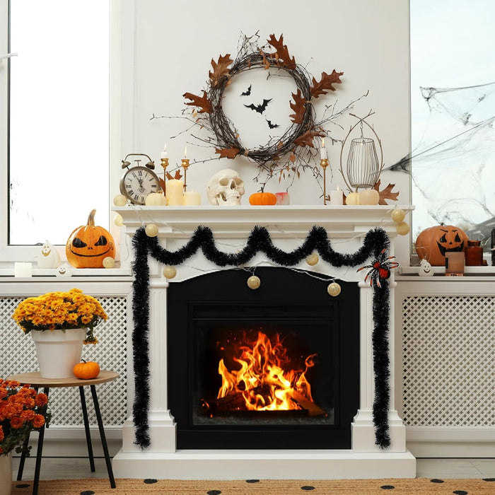 19.68Feet Black Garland - Sparkle Halloween Tinsel Garland for Holiday Tree, Table, Door, Wall, Rail, Fireplace, Parade Floats - Halloween Garland for Indoor & Outdoor Home Party Decoration