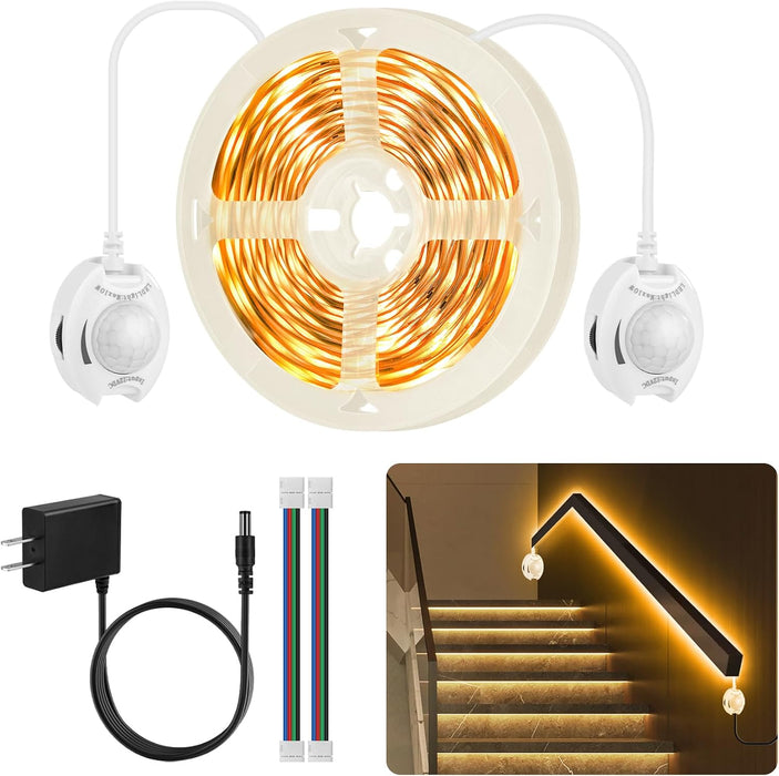 Dual Motion Sensor LED Light Strip Indoor 19.7Ft Warm White Night Lighting