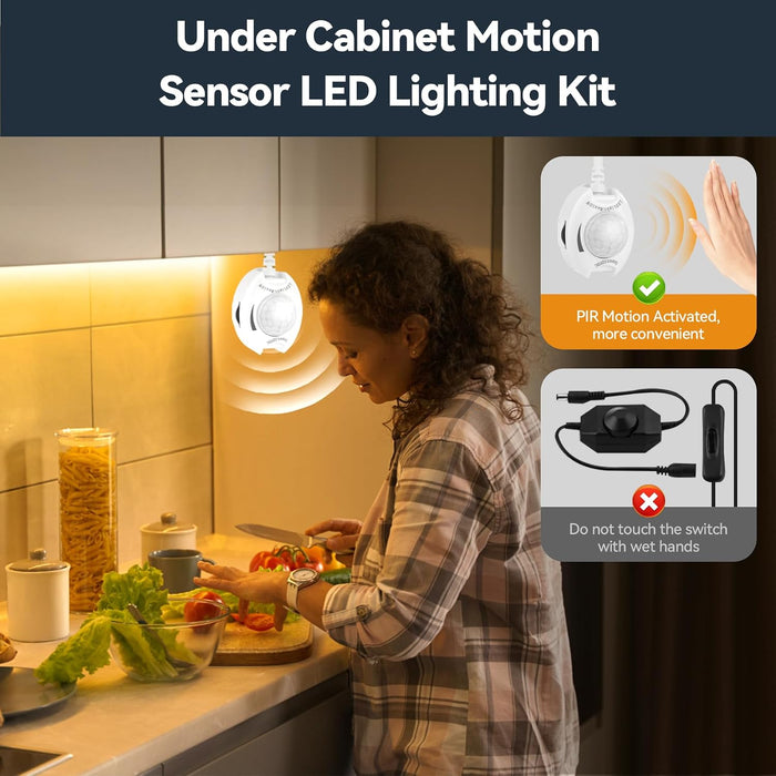 Dual Motion Sensor LED Light Strip Indoor 19.7Ft Warm White Night Lighting