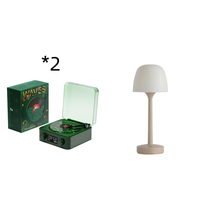Retro Turntable Speaker Wireless Bluetooth-Compatible 5.0 Vinyl Record Player Stereo Sound with White Noise RGB Projection Lamp Effect