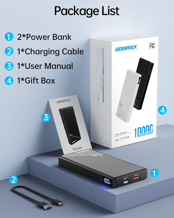 2-Pack Portable Charger Power Bank 10000Mah, Slim Power Bank