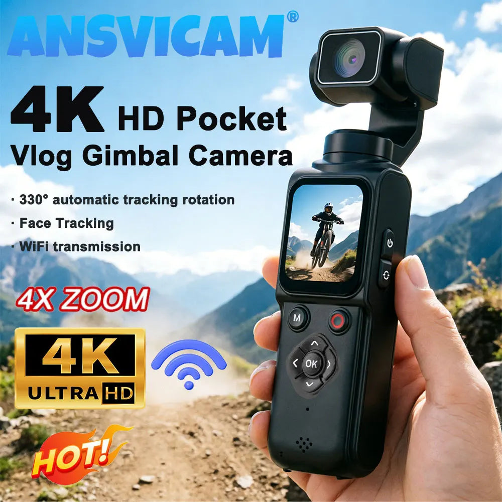 4K Wifi Pocket Vlogging Camera 330° Auto Rotatable Touch Screen Sports DV Bodycam Face Tracking Portable Action Cameras