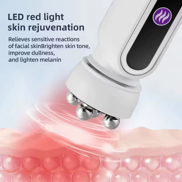 New Facial Roller Massager EMS LED Phototherapy Rotary Massage Heating Introduction for Fine Pores Reduction Fine Lines