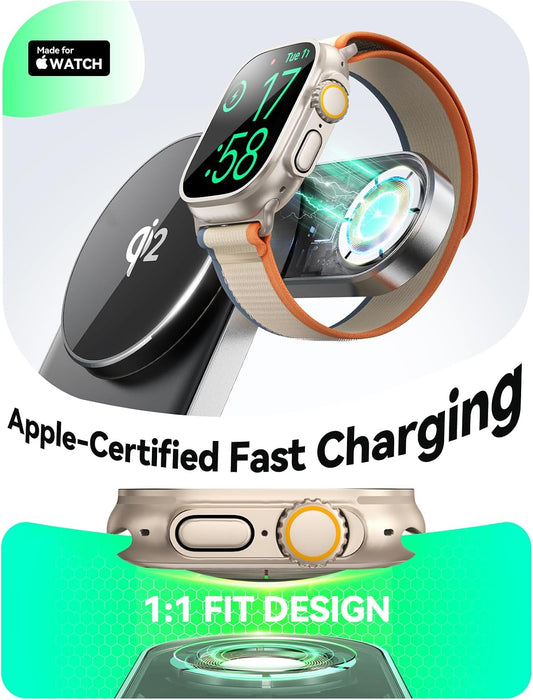 Qi2 3 in 1 Wireless Charging Station, 15W Fast Wireless Charger Stand for Iphone 16/15/14/13, Apple Watch, Airpods, Magnetic Foldable for Magsafe Charger for Multiple Devices (With 30W Adapter)