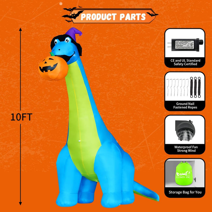 10 FT Halloween Animated Inflatable Dinosaur Pumpkin with Shake Head