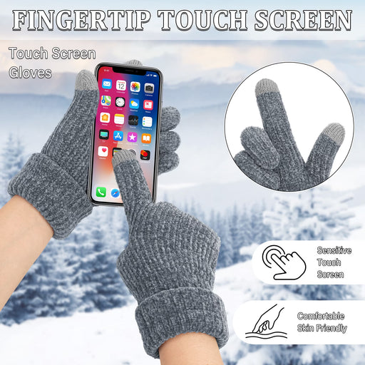 2 Pairs Winter Gloves for Women Chenille, Winter Warm Thick Lined Touchscreen Fingers Cold Winter Gloves