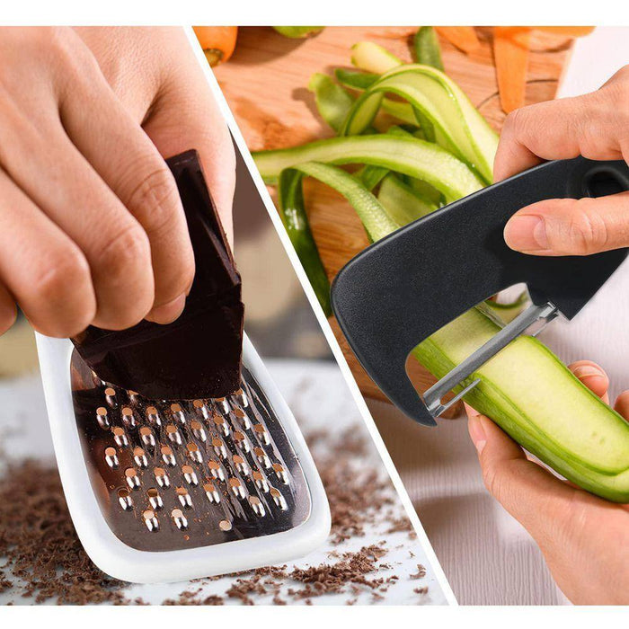 Black & White 5-Piece Pizza Accessory Set with Grater, Peeler, Cutter, Opener & Burlap Bag