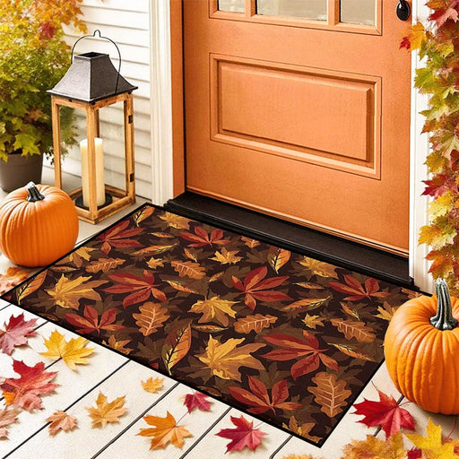 Halloween Decorations, Halloween Decorations Indoor, Fall Pumpkin Maple Leaf Floor Mat 2Pc Halloween Thanksgiving Floor Mat for Bathroom Kitchen Porch Carpet Foot Mat Entrance Mat