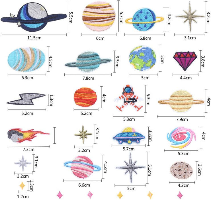 26Pcs Iron on Patches DIY Sew on Decorative Appliques Stickers Embroidery Patches for Cloth Backpacks Jeans Coats, Solar System Theme