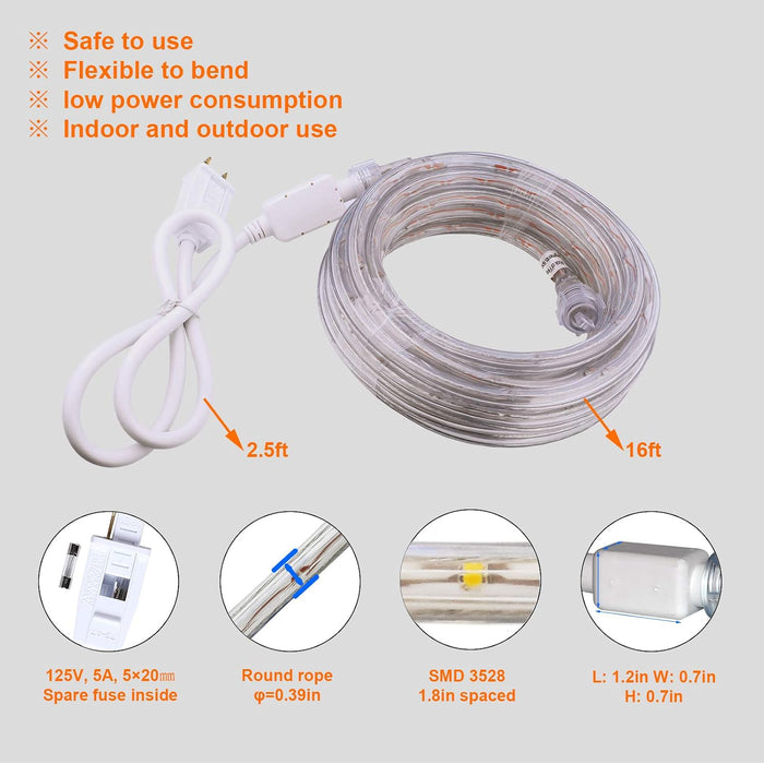 16Ft Blue Rope Light ETL Waterproof Outdoor