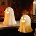 Ceramic Halloween Decor, 2 Pack Light up Ghost Figures Set, Spooky Halloween Indoor Decorations Statue Sculpture for Props Home Tabletop Decorations